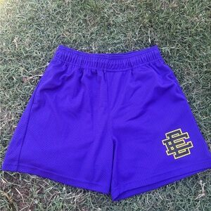 “Eric Emanuel” Laker Purple Athletic Shorts with Yellow Logo